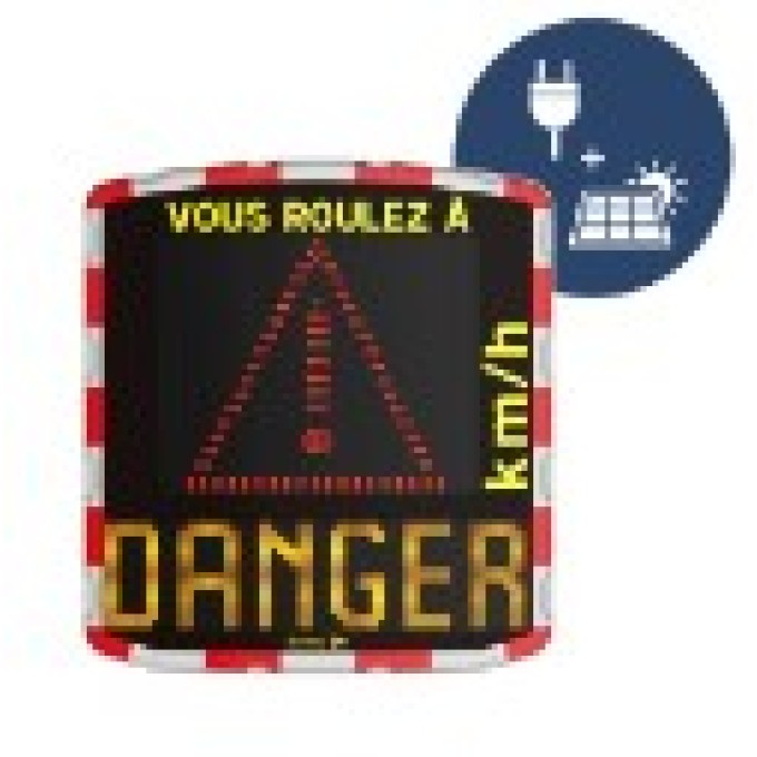 Panou radar indicare viteza alimentare hibrida Semn de avertizare si mesaj text (portocaliu)